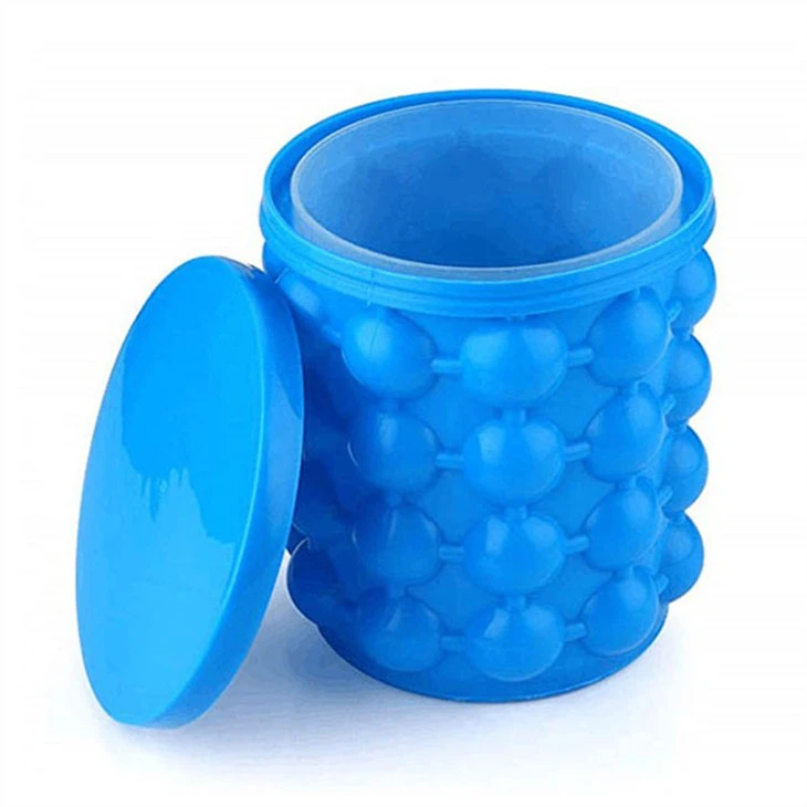 Silicone Ice Bucket Frozen Mold Maker 2 IN 1 Portable Round Silicone Ice Cube Bucket With Cover For Frozen Ice Cube Tray